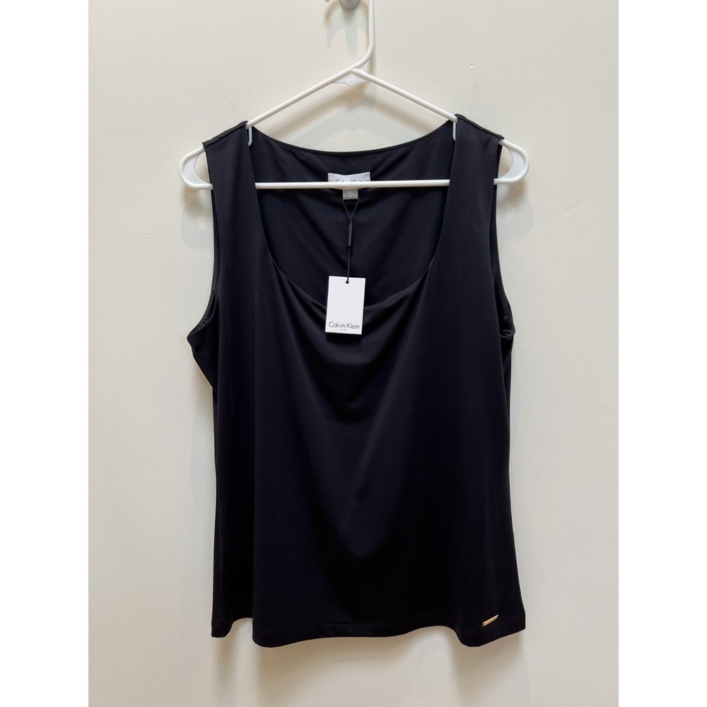 Calvin Klein Wom sleeveless top black square neck bust is lined NWT - Picture 2 of 8